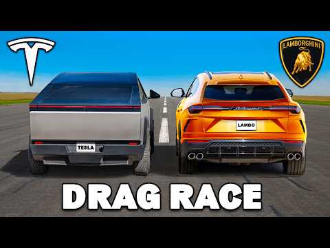 Tesla Cybertruck vs Lamborghini Urus: Giga Factory Drag Race