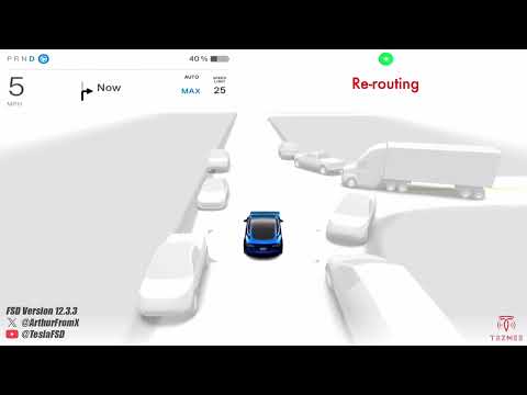 Tesla FSD (Supervised) 12.3.3 - Cement Truck Blocking Roadway!