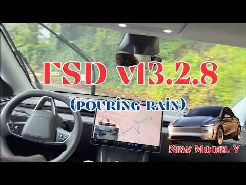 Perfect Tesla FSD Drive Pouring Rain Seattle New Model Y 🌧️ v13.2.8