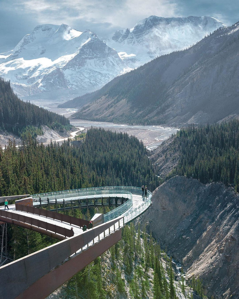 The Glacier Skywalk is a fully accessible, cliff-edge walkway that leads to a glass-floored observation platform 280 metres (918 ft) above the Sunwapta Valley.