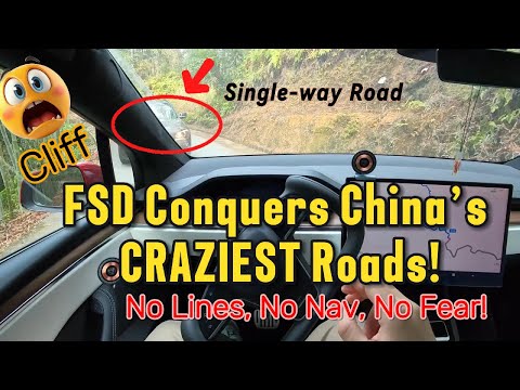 Tesla FSD Nails INSANE Mountain Roads in China! 😱 No Nav, No Lines, No Problem!