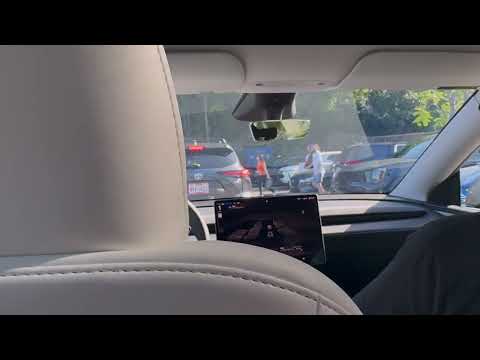 Tesla Robotaxi navigates Terry Black's parking lot in Austin, TX
