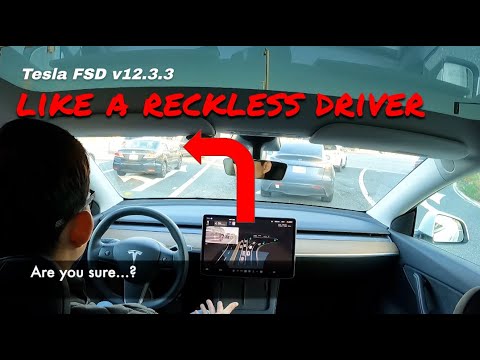 Tesla FSD like a reckless driver (FSD v12.3.3) (FSD profile: average)