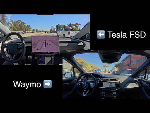 Tesla FSD 13.2.8 and Waymo drive the same route