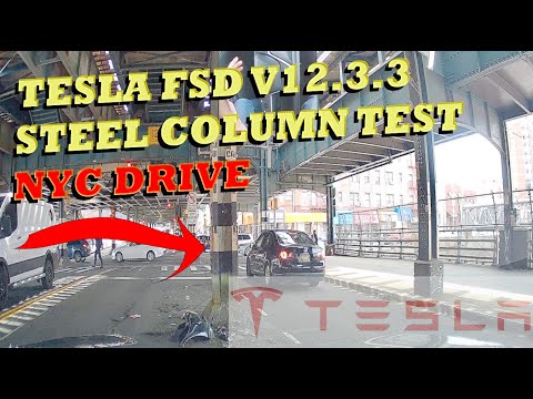 Tesla FSD V12.3.3 Steel Column Obstruction Test - NYC